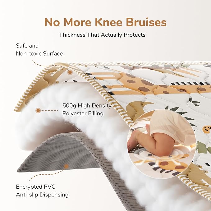 Momcozy Baby Play Mat for Floor, 50"x50" Thickened Playpen Mat, Playmate for Baby Tummy Time, Waterproof & Non-Slip, Foldable Outdoor Mat with Carrying Handle, Giraffe