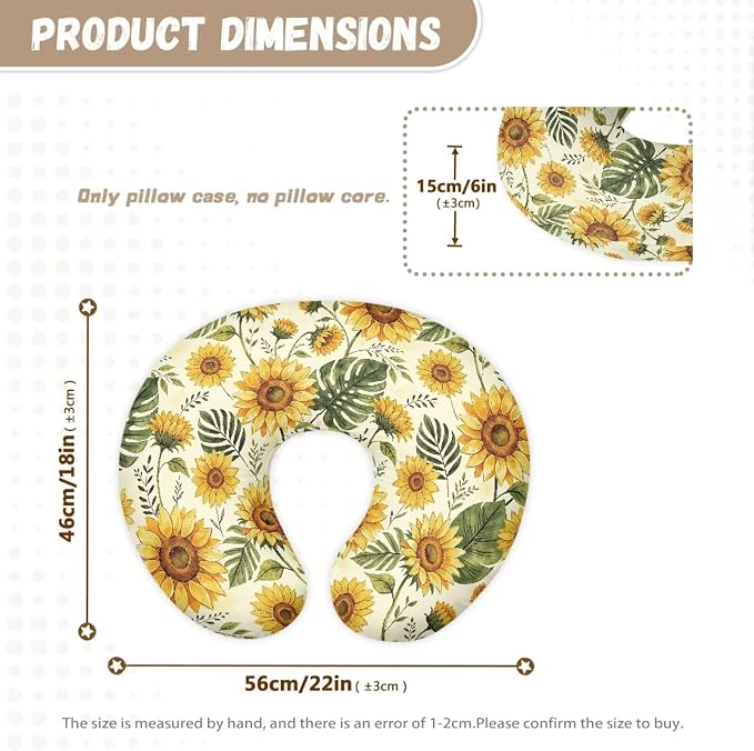 Sunflower Nursing Pillow Cover for Baby Boys Girls, Breastfeeding Pillow Slipcover Cushion Cover, Soft Fabric Fits Snug On Infant, Fits for Nursing Pillow Newborn