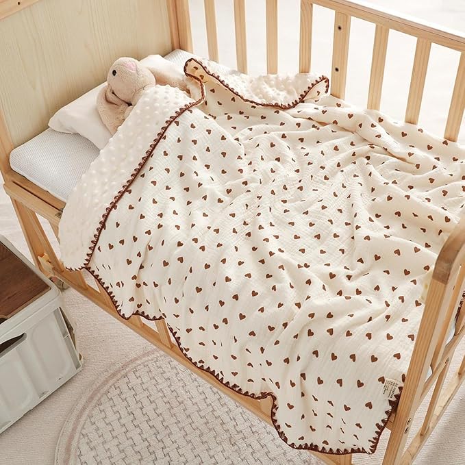 Muslin Swaddle Blankets for Newborns, Baby Fleece Blanket, 40 x 40 Inches, Soft Breathable Baby Blanket (Hearts)