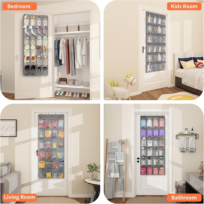 FENTEC 2 Pack Over the Door Shoe Organizer Hanging Shoe Organizer for Closet, Space Saving Mesh Large Pocket Shoe Storage and Organizer with 24 Packets, Shoe Holder for Apartments Garages, Gray