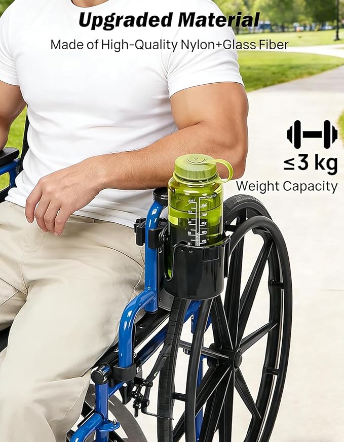 JOYTUTUS Wheelchair Cup Holder 2 Pack, 2-in-1 Walker Cup Holder with 6.4'' Storage Box, Drink Holder for Bottle with Handle, Fit for Wheelchair, Walker, Rollator, Stroller, Camper, Golf cart (Large)