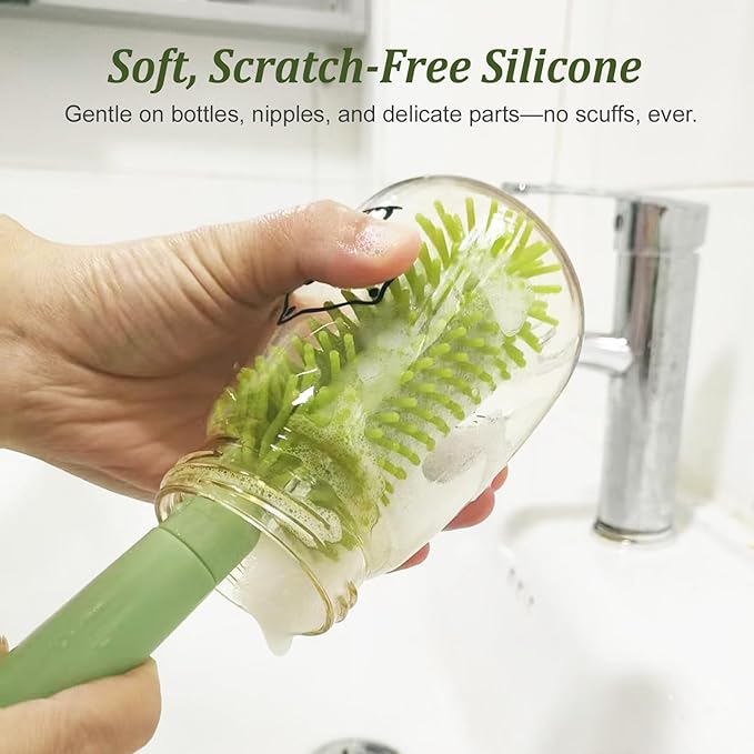 Travel Baby Bottle Cleaner Kit with Storage Case ??6-in-1 Compact Bottle Brush Set for Infant Feeding, Breast Pump Parts & On-The-Go Washing ??Baby Travel Essentials for Flying (Green)