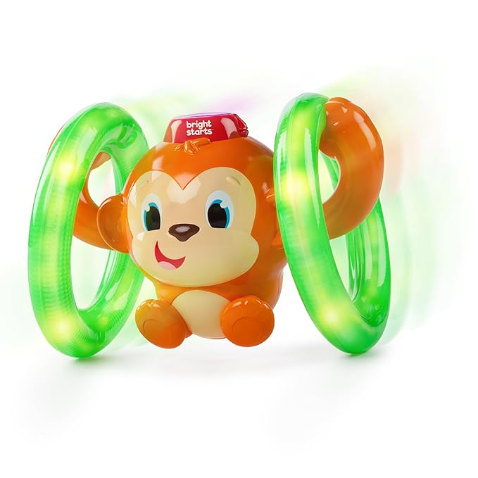 Bright Starts Roll & Glow Monkey Crawling Baby Toy with Lights and Sounds, Tummy Time Toy, 6 Months and up