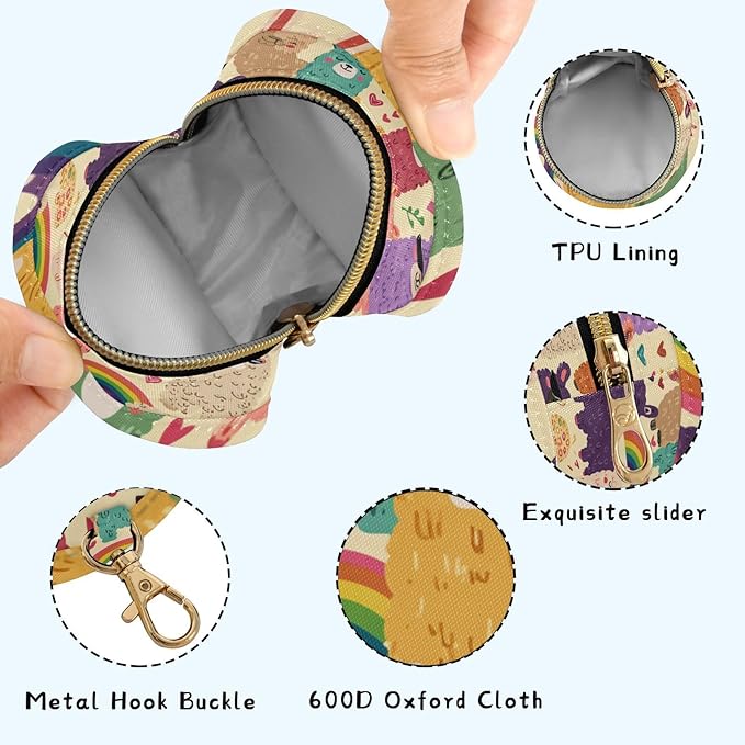Pacifier Holder with Clip Pacifier Case for Diaper Bag Round Baby Pacifier Pouch Box Bag Portable Sunglasses Alpaca Rainbow Hearts