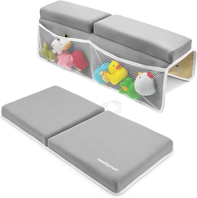 HealthSmart Baby Bath Kneeler and Elbow Rest Pad Set ??Ultra-Thick, Non-Slip, Water-Resistant & Machine-Washable with Toy Organizer Pockets for Moms & Baby Registry
