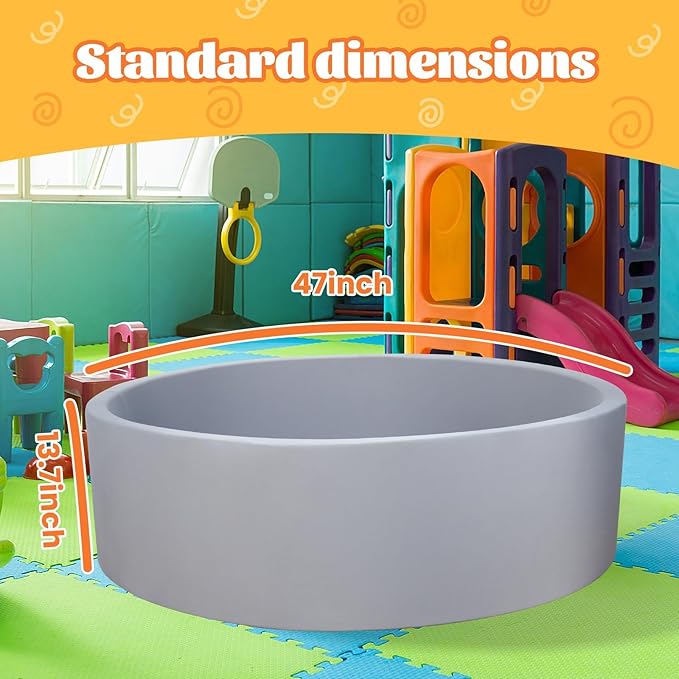 Ball Pit for Balls 47.2" x 13.7" Round Foam Ball Pits for Kids Toddlers Soft Play Equipment - Balls NOT Included (Light Gray)