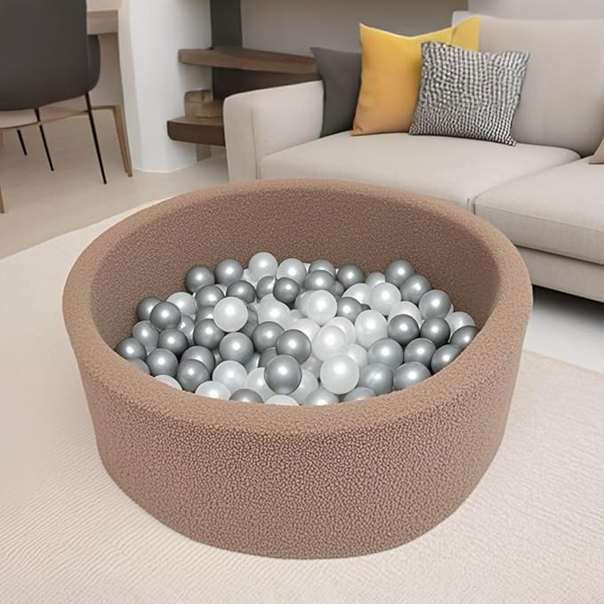 Foam Ball Pit for Toddlers - 36.5" x 13.2" Toddler Ball Pit (Includes 150 Balls),100% Cotton Cover & High-Resilience Memory Foam, Machine Washable, Foldable for Indoor/Outdoor (Brown)