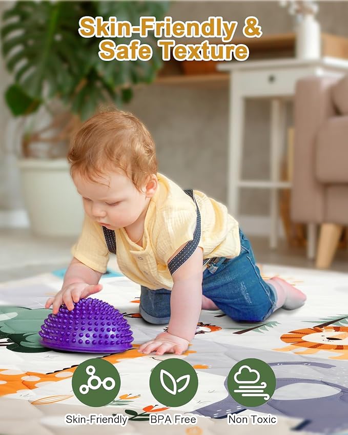 TINYHARBO Premium Foam Baby Play Mat 59x59, 4 Developmental Zones Play Mat with Removable & Machine Washable Cover, Extra Thick Padding Playpen Mat, Easy to Clean for Infants, Toddlers & Babies