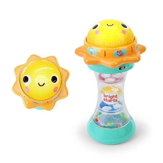 Bright Starts Just for Sun Flashlight Toy with Animal Sounds, Rainstick Rattle Beads and Mirror, Unisex Toy for Ages 6 Months+