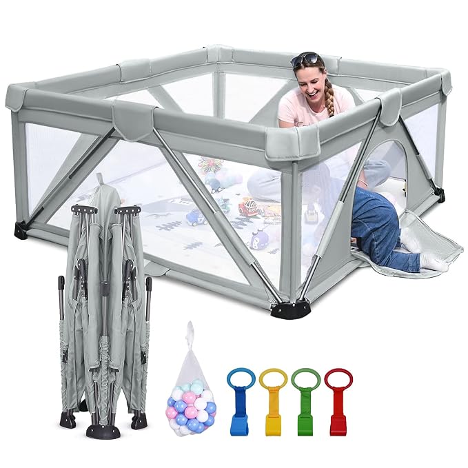 Baby Playpen Foldable, Heyo.Ja Large Play Yard, Playpen for Babies and Toddlers, Play Pens for Babies and Toddlers with Gate, Indoor & Outdoor Portable Play Pen (71"×59")