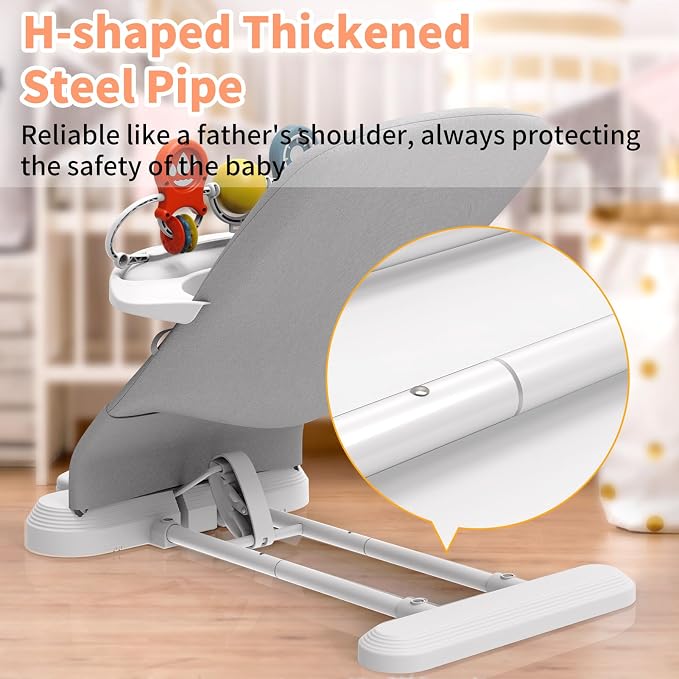 Baby Bouncer Seat, 3-Speed Adjustable Height Baby Bouncer Seat, 4-in-1 Bouncer Seat for Babies 0-6 Months, Detachable Piano Pedals, Feeding Tray