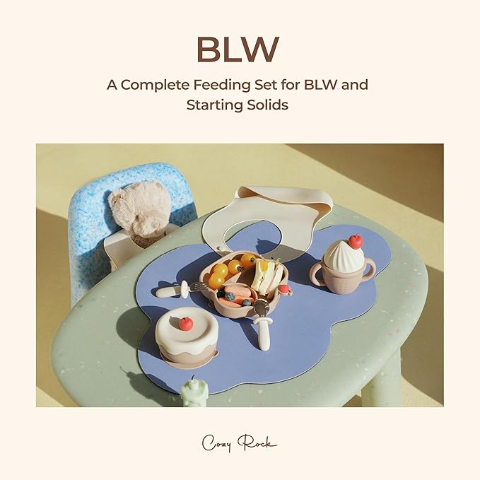 Silicone Baby Feeding Set, Gelato Collection Baby Led Weaning Supplies, First Self-Feeding Ice Cream Set, Silicone Suction Bowl with Cherry Lid & Plate, Straw Cup & Bib, Fork & Spoon