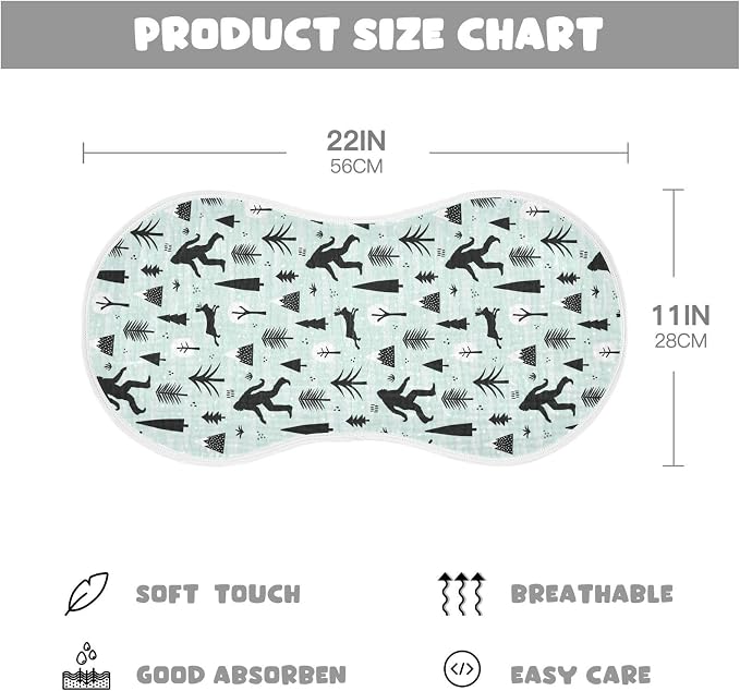 Muslin Burp Cloths for Baby Boys and Girls - 4-Pack Ultra Absorbent Bigfoot Sasquatch Muslin Washcloths, Newborn Towel, Milk Spit Up Rags, Burp Cloth Bib for Unisex, 22 x 11 Inch