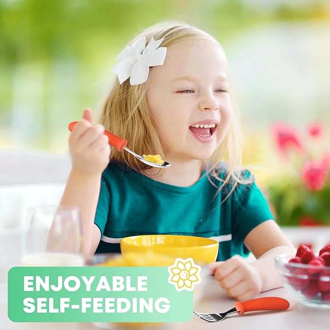 Toddler Utensils, Kids Stainless Steel Silverware Set, Toddler Forks and Spoons, Baby Utensils Set with Storage Box for Self Feeding Safe, Dishwasher Safe (2 Set with Case)