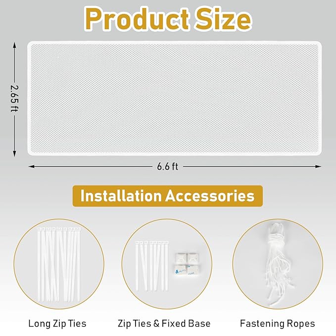 2 Pack Banister Guard 6.6ft x 2.6ft Child Safety Net Balcony Stair Railing Proof Mesh for Kids, Toys, Pets, White