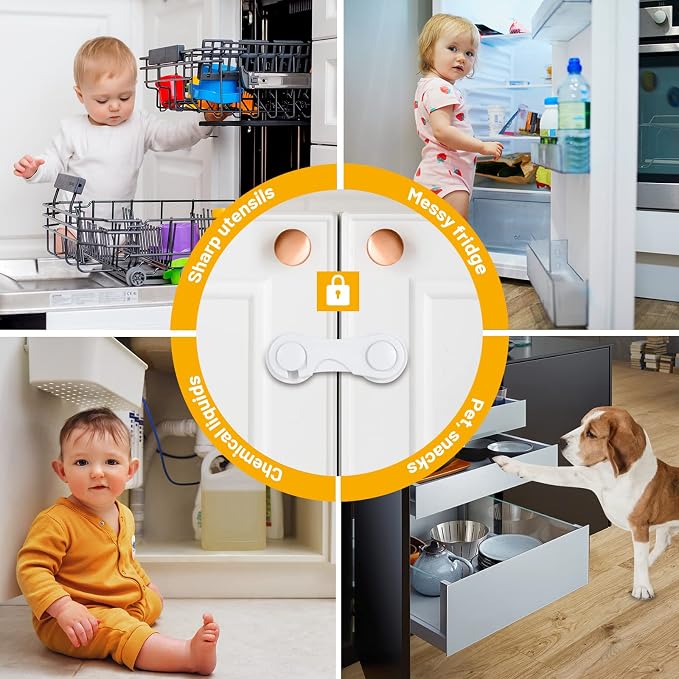 TRILINK Cabinet Locks for Babies 6 Pack, Baby Proofing Baby Safety Locks, Child Locks for Cabinets, Fridge Locks for Kids, Strong Adhesive No Drilling-Durable-Multifunctional for Furniture Kitchen