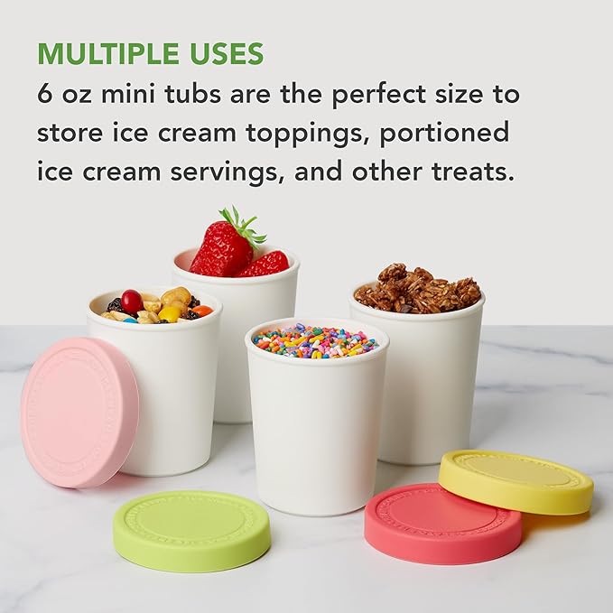 Tovolo Mini Ice Cream Containers 6oz for Homemade Ice Cream Set of 4, Reusable Ice Cream Storage Containers for Freezer with Silicone Lids, Small Ice Cream Tubs Stackable BPA Free, Assorted Colors