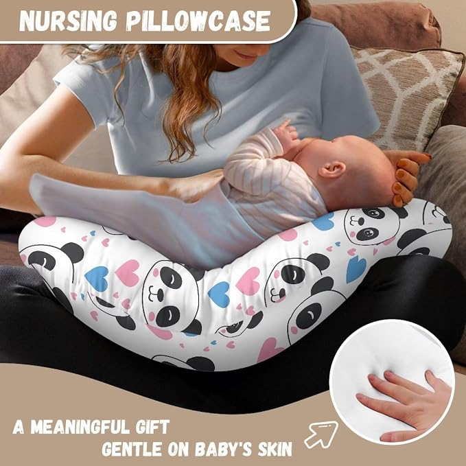 Panda Breastfeeding Pillow Cover for Boys Girls Durable Skin-Friendly Fabric Newborn Nursing Pillow Replacement Case with Hidden Zipper