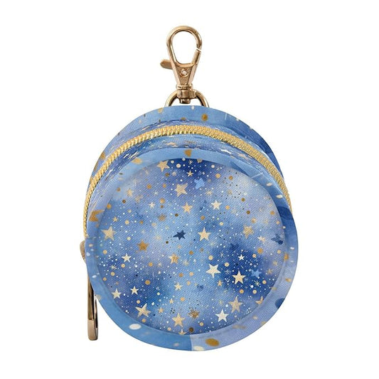 Pacifier Holder with Clip Pacifier Case for Diaper Bag Round Baby Pacifier Pouch Box Bag Portable Blue Romantic Golden Stars
