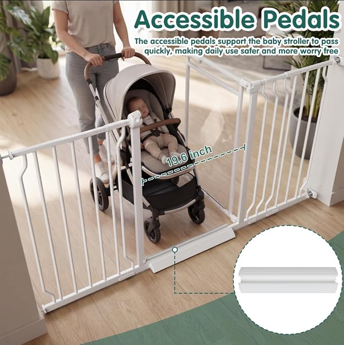 Triple Lock Clear Acrylic Baby Gate 29.5"-48", Extra Wide Auto Close Dog Gate for Doorways, Pressure Mount Indoor Child Safety Barrier for Toddlers and Pets, White