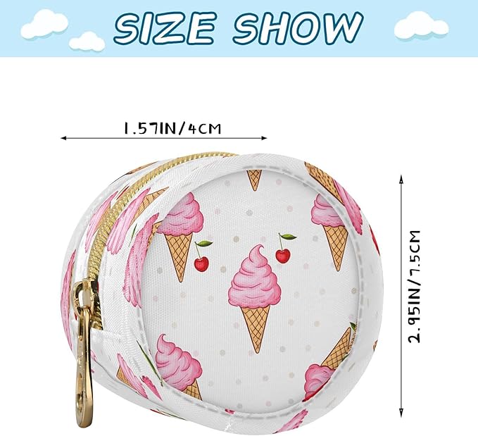 Pink Ice Cream Pacifier Holder Case with Clip Portable Small Travel Pacifier Pouch for Mom Bag Zipper Coin Purse Pendant