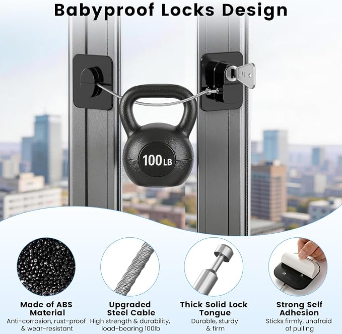 2PCS Mini Fridge Lock, Child Proof Cabinet Lock with Keys, Upgraded Refrigerator Locks Baby Proofing for Freezer, Cabinets, Drawers, Air Fryer, Closets, Windows and Doors, NO DRILLING