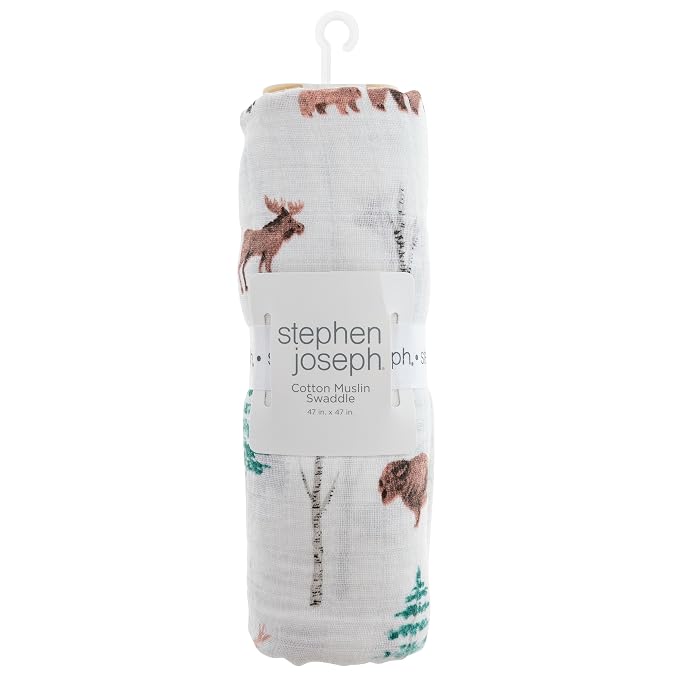 Stephen Joseph, Muslin Swaddle Blanket for Baby Girls and Boys, Newborn Receiving Swaddling, 100% Cotton Wrap, 47 x inches, Outdoor
