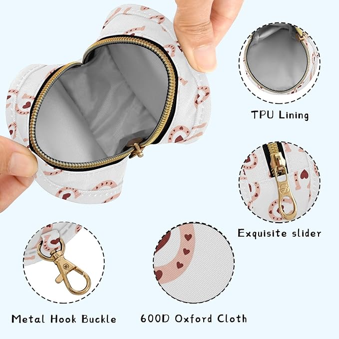 Horseshoes Hearts White Print Pacifier Holder Case Newborn Pacifier Storage Pouch for Boys Girls Easy Attach to Diaper Bag Portable Baby Essentials Container