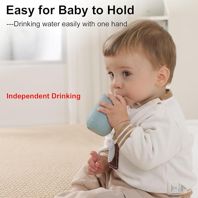 Seposeve 2 Pack Silicone Straw Cups, Leak-Proof Baby Sippy Cup for 6 Months +, Spill Proof Toddler Cup with Straw 12-24 Months, Easy to Hold, Flow Control, 4 oz, Green Blue
