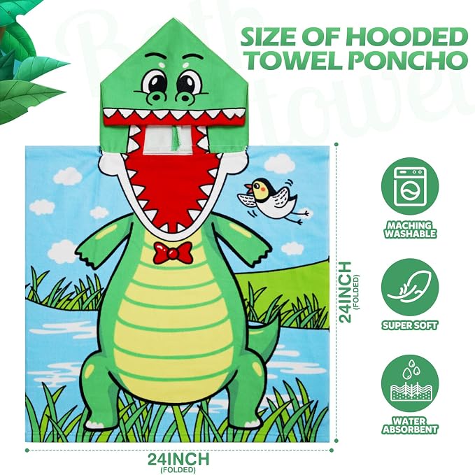 Chumia 3 Pack Kids Hooded Beach Poncho Towels Toddler Swim Pool Bath Towels with Hood Thicker Cotton Absorbent Cover up for Boys Girls Baby(47 x 24 Inch,Shark, Astronaut)