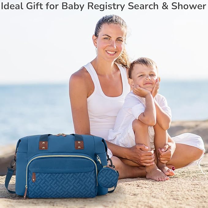 Tenot Diaper Bag Tote with Pacifier Case, Baby Bag for Women with Shoulder Straps, Travel Diaper Tote for for Mom and Dad Medium Size, Blue