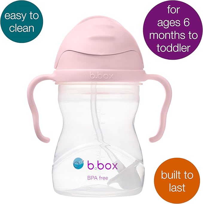 b.box Sippy Cup with Weighted Straw, Leak & Spill Proof, Easy Grip, BPA Free, Dishwasher Safe, Sip from Any Angle. Ideal for Babies 6m+ to Toddlers. (Blush, 8oz)