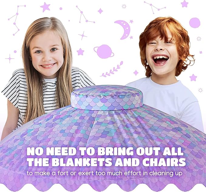 Skywin Mermaid Magic Fort Air Tent for Kids with Door (77??x 50?? Builds in 30 Seconds, Toddler Tents Indoor for Imaginative Play, Kids Forts Indoor Playhouse, Christmas/Birthday Gift (Fan Not Incl)