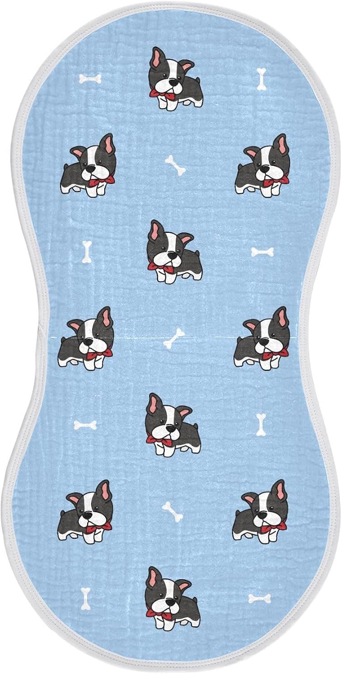 vvfelixl Burp Cloths Boston Terrier Dog for Baby Boy Girls Baby Washcloths Burp Rags 1 Pack Blue
