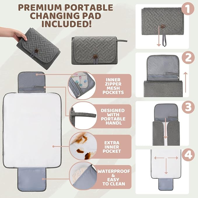 Diaper Bag Backpack for Girls Boys: Gray Toddler Diaper Bag with Changing Pad Baby Backpack Diaper Bag for Mon Dad Newborn Cute Mochila Pañaleras para Bebe Niña Niño Baby Registry Search Essentials