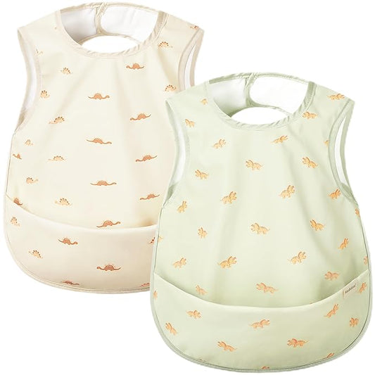 KeaBabies Waterproof Bibs for Baby Girl,Boy ??2-Pack Lightweight, Large Baby Bibs for Eating, Wearable Food Catcher, 6-12 Months Infant Feeding Essentials, Smock for Toddlers 1-3, Kids (Roarsome)