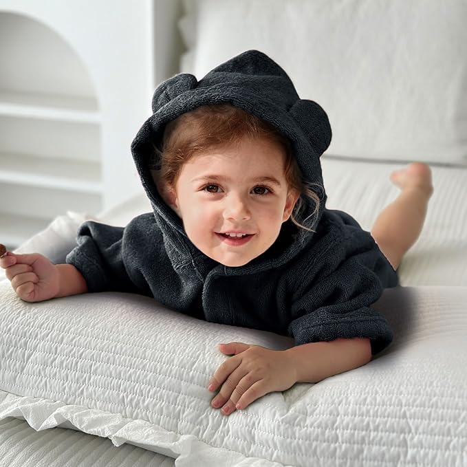 VOOVA & MOVAS Toddler Hooded Poncho Towel with Bear Ear, 0-24Months | 100% Cotton, Ultra-Soft & Absorbent | Gentle for Sensitive Skin, Bath, Pool & Beach Towel | Newborn, Navy