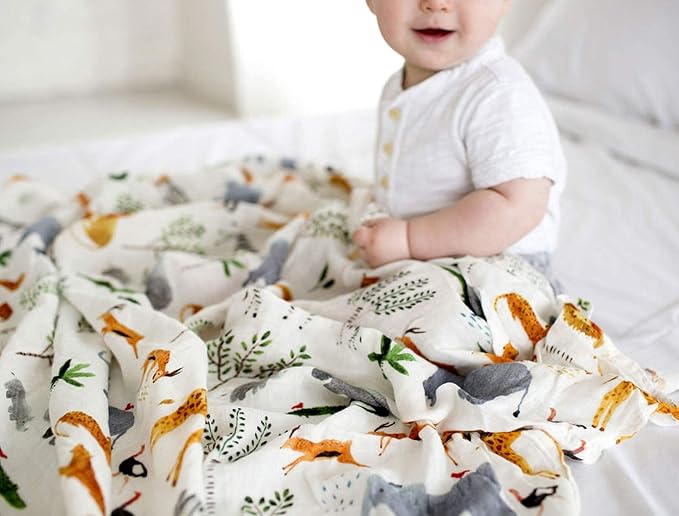 Loulou Lollipop Muslin Swaddle Blanket for Baby Boy & Baby Girl – Soft Breathable Muslin Wrap, 47"x47" Receiving Blanket for Newborn & Toddler - Safari Jungle