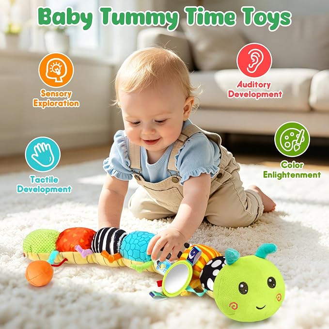 Baby Caterpillar Toys 0-6 6-12 Months, Stuffed Musical Animal Sensory Toys for Babies 3-6 Months with Rattles Crinkle Mirror Squeaker, Infant Tummy Time Toys, Newborn Baby Boy Girl Gifts