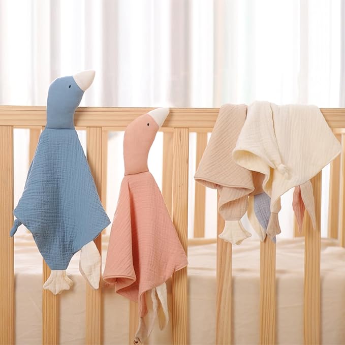 insular Baby Lovey Blanket for Boys and Girls, Organic Muslin Cotton Security Blanket for Babies, Soft Breathable Lovie Soothing Towel for Newborn and Infant, Pink Goose