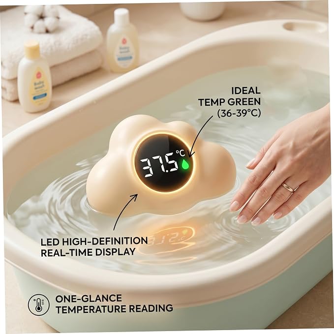 Bath Water Thermometer, Digl Baby Bath Thermometer, 3-Color Temperature Alert Floating Cloud Shape for Newborns, Yellow