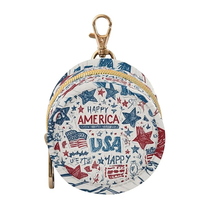 Pacifier Holder with Clip Pacifier Case for Diaper Bag Round Baby Pacifier Pouch Box Bag Portable White Patriotic Stars July 4th