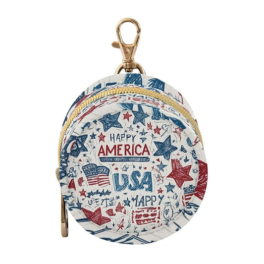 Pacifier Holder with Clip Pacifier Case for Diaper Bag Round Baby Pacifier Pouch Box Bag Portable White Patriotic Stars July 4th