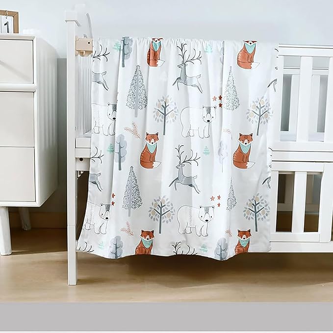 Minky Baby Blanket for Boys and Girls with Forest Animal 29.5'' x 39.3'' Soft Toddler Newborn Receiving Blanket with Cotton Front and Dotted Fleece Backing for Nursery Crib Stroller Car Seat