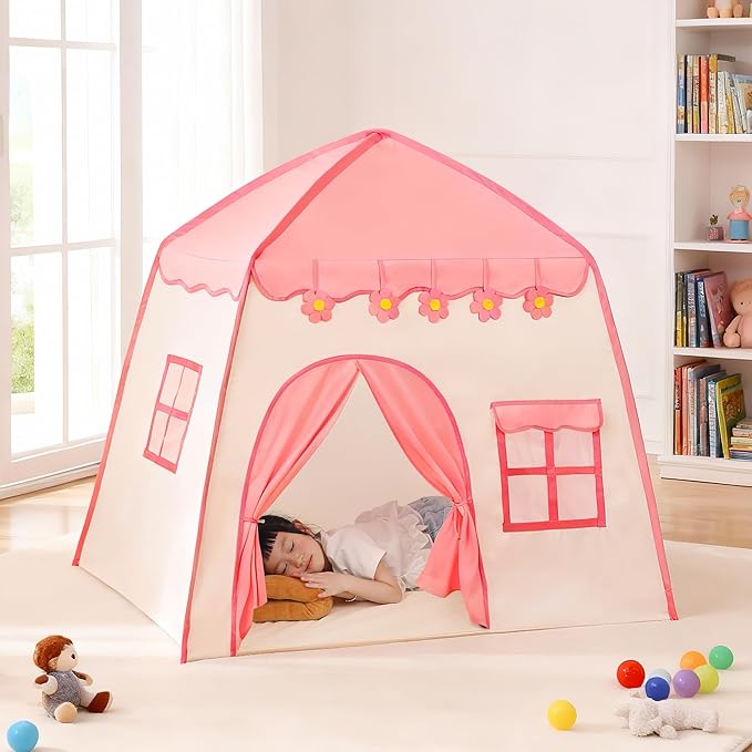 LimitlessFunN Flower Kids Play Tent, Children Indoor Castle Playhouse for Girls, Toddlers, 39" D x 51" W x 51" H, Pink