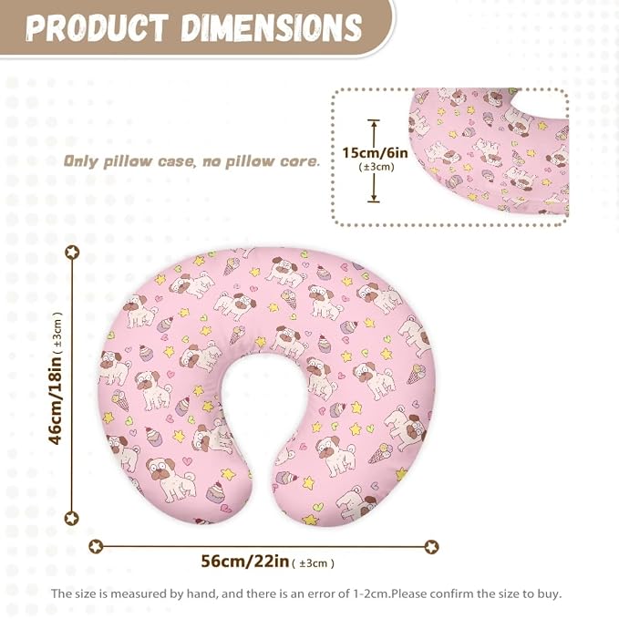 Lovely Dog Print Nursing Pillow Cover for U-Shaped Feeding Cushion Cover Pink Breastfeeding Pillow Slipcover with Hidden Zipper