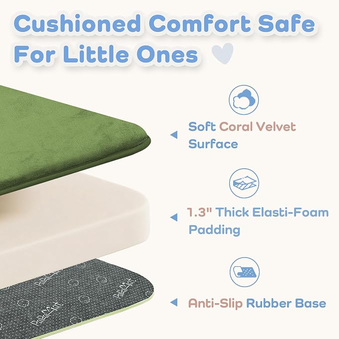 1.3" Thick Baby Floor Play Mat 50x50, Basic Padded Foam Mat for Tummy Time Crawling, Non Slip Cushioned for Babies Toddlers Infants Kids (Olive)