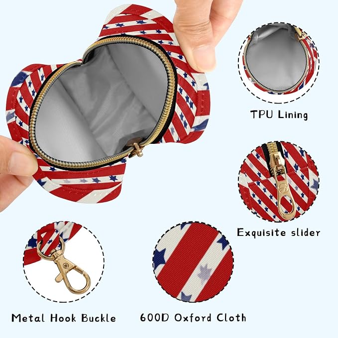 Pacifier Holder with Clip Pacifier Case for Diaper Bag Round Baby Pacifier Pouch Box Bag Portable Patriotic Striped Red Stars