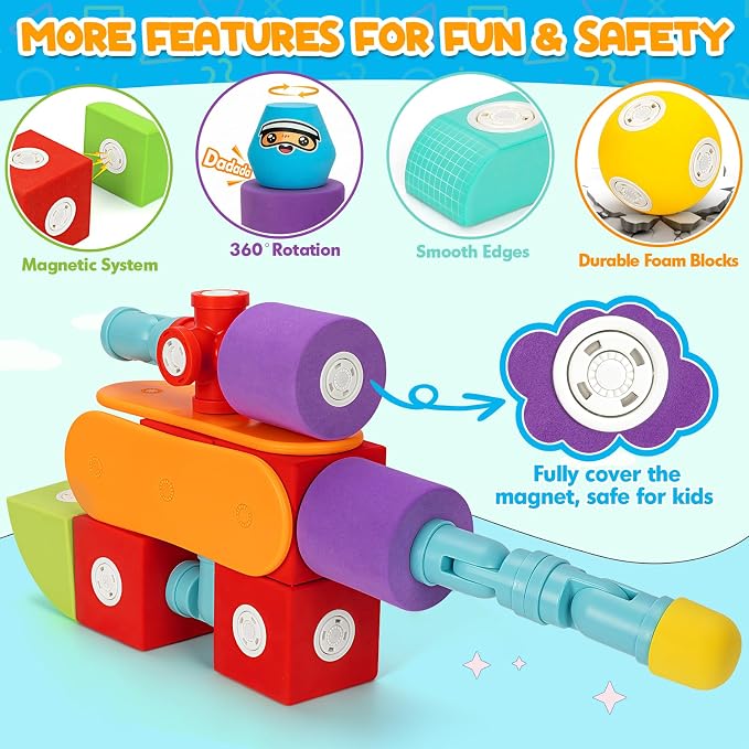 Hodurgyi 35 PCS Magnetic Foam Blocks for Kids, Large Magnetic Building Blocks for Toddlers 3+, Kids Bath Toys and Preschool STEM Educational Toys, Birthday for Boys & Girls 3 4 5 6+ Years Old