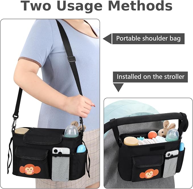 Accmor Universal Stroller Organizer with Cup Holder and Shoulder Strap, Stroller Bag Caddy Organizer Fits for Uppababy, Baby Jogger, Britax Strollers
